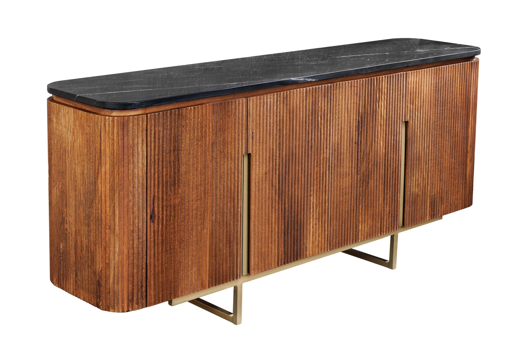 Buffet design GATSBY 160cm marron doré manguier marbre structure métal