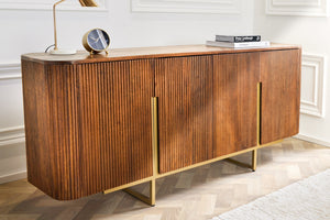 Buffet design GATSBY 160cm marron mat doré bois de manguier rétro