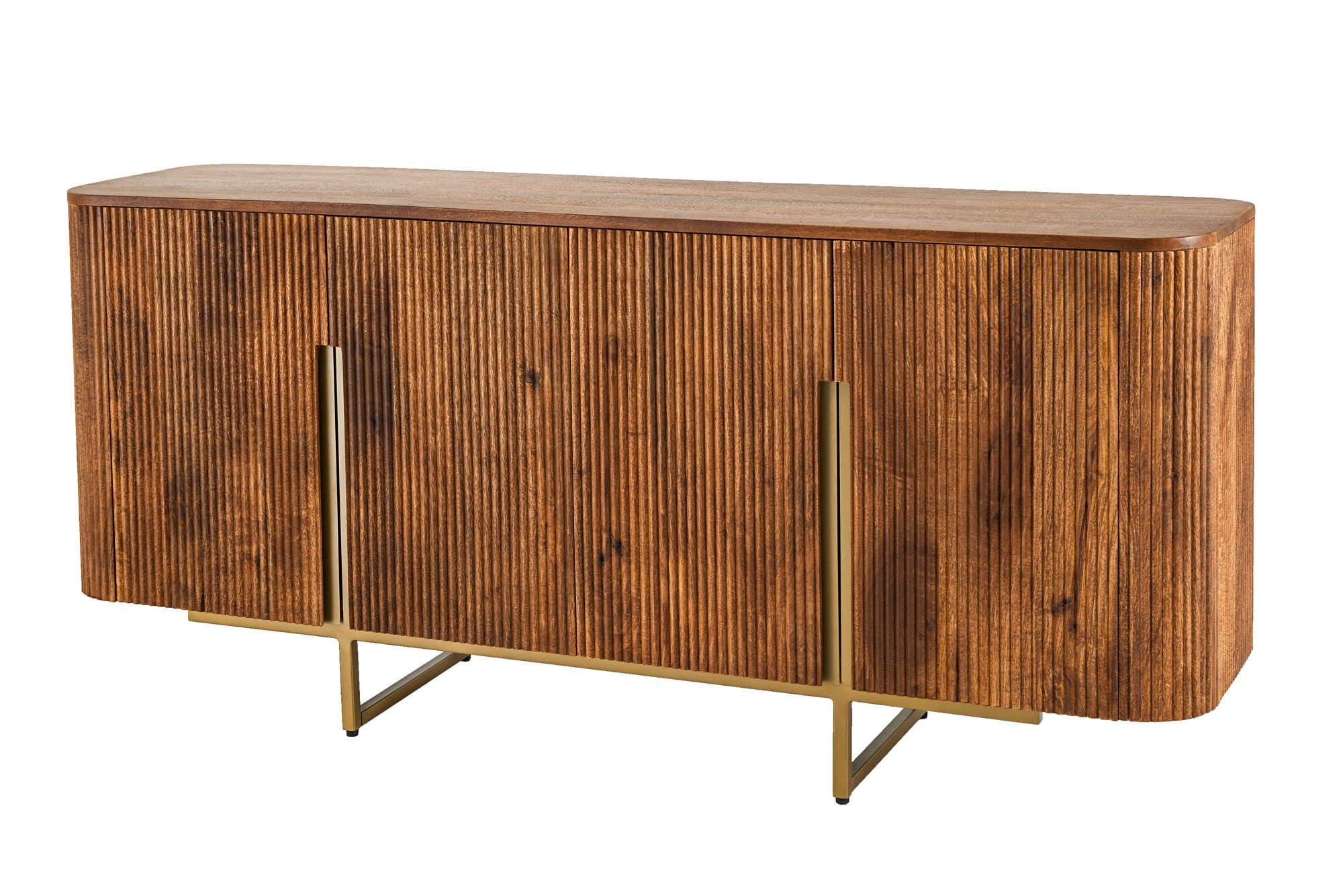 Buffet design GATSBY 160cm marron mat doré bois de manguier rétro