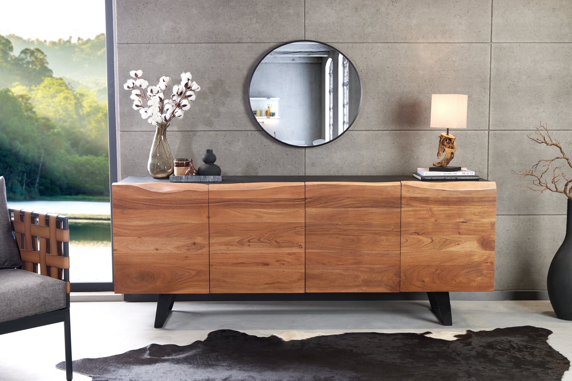 Buffet design industriel ORGANIC ARTWORK 180cm structure en fer et bois d’acacia massif