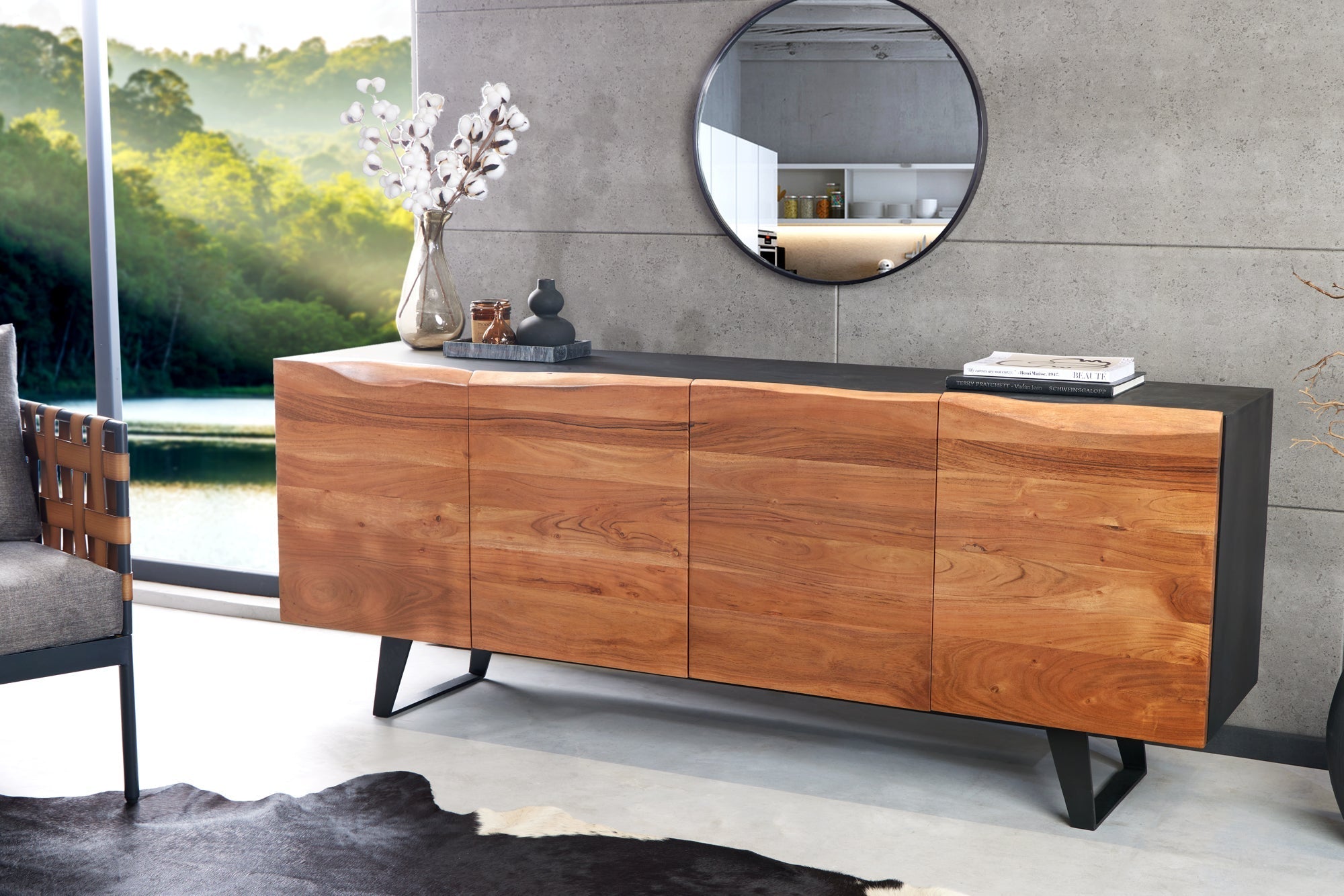 Buffet design industriel ORGANIC ARTWORK 180cm structure en fer et bois d’acacia massif