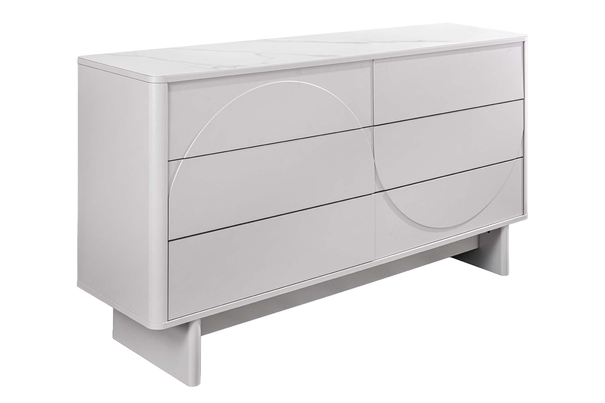 Buffet design SAVOY 150cm céramique marbre blanc cachemire avec six tiroirs