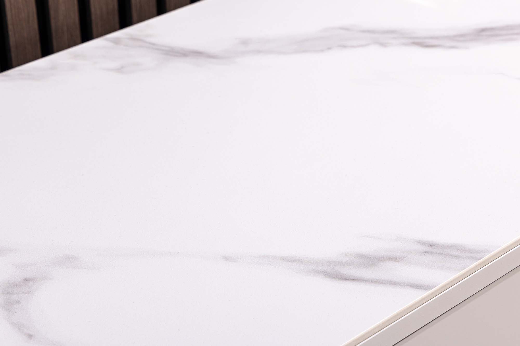 Buffet design SAVOY 150cm céramique marbre blanc cachemire avec six tiroirs