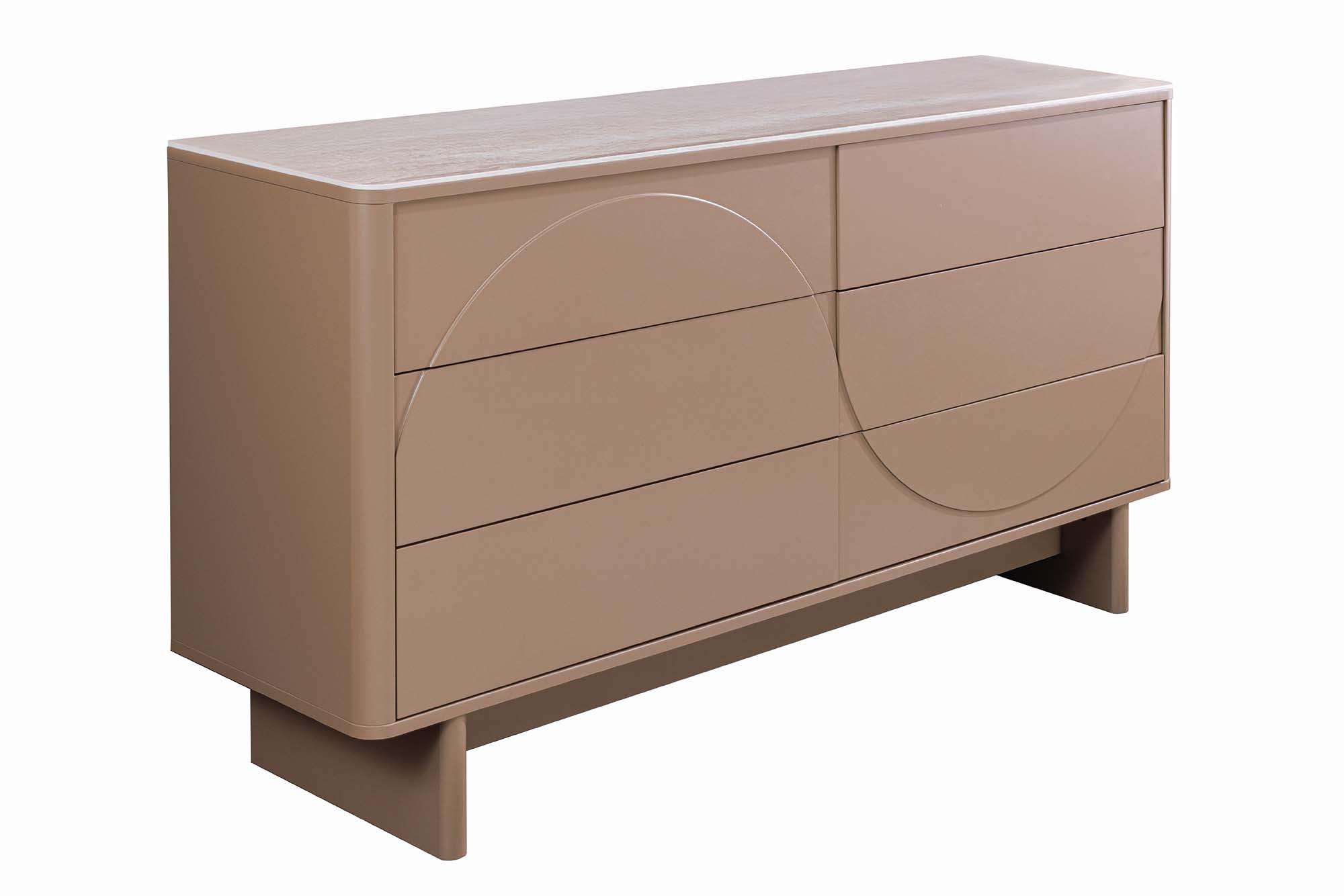 Buffet design SAVOY 150cm gris beige grège en céramique travertin avec six tiroirs