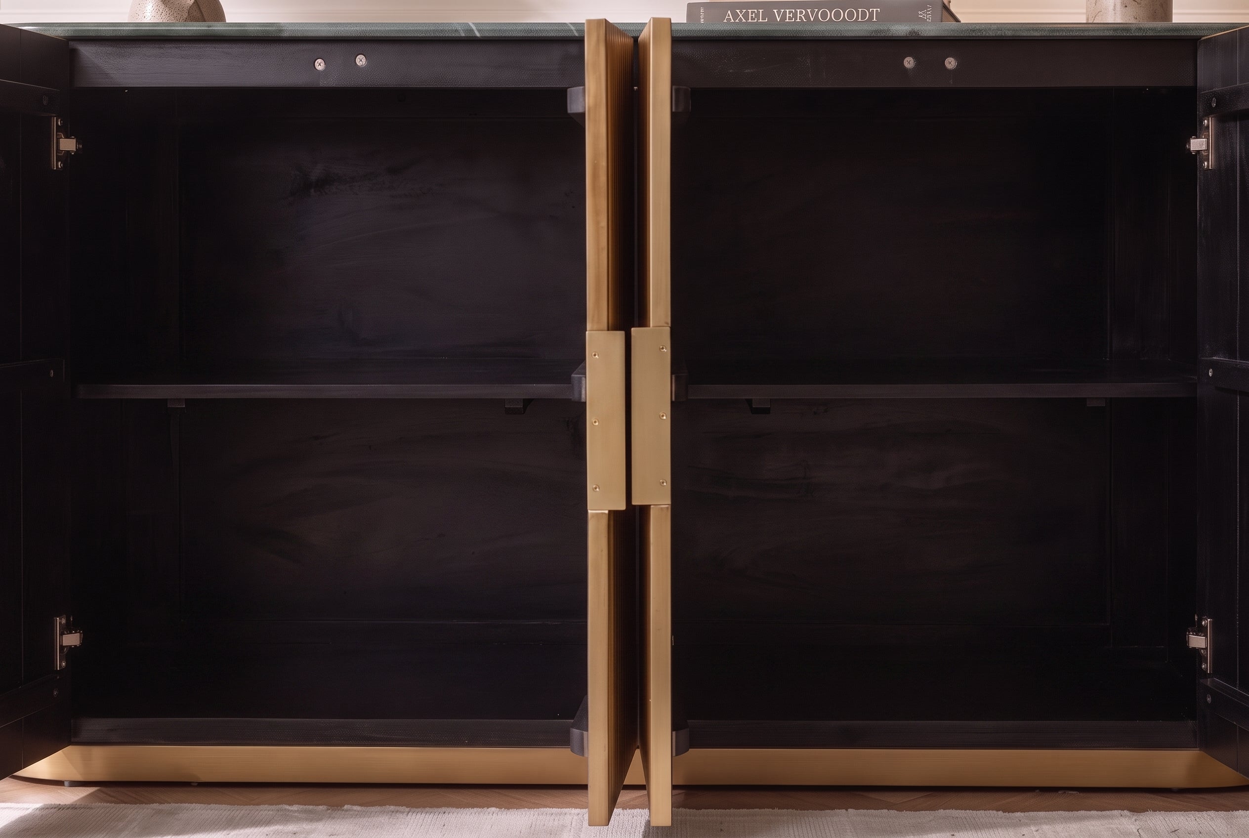 Buffet design VENEZIANO 170cm laiton bois de manguier marbre vert or