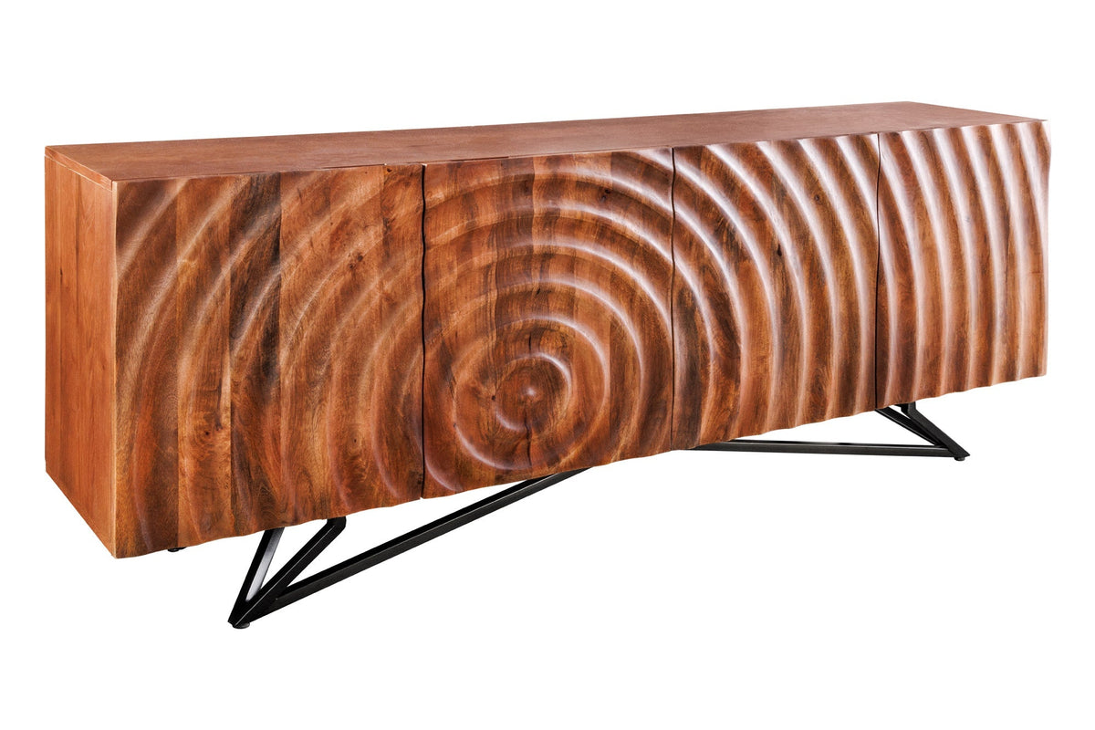 Buffet design ZEN 180cm en bois de manguier marron avec sculptures 3D structure en métal noir fait main