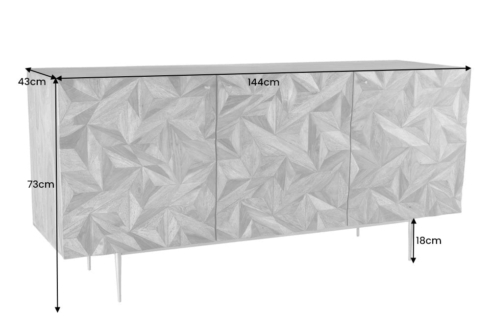 Buffet en bois massif ALPINE 145cm marron finition pierre Sheesham métal doré mat