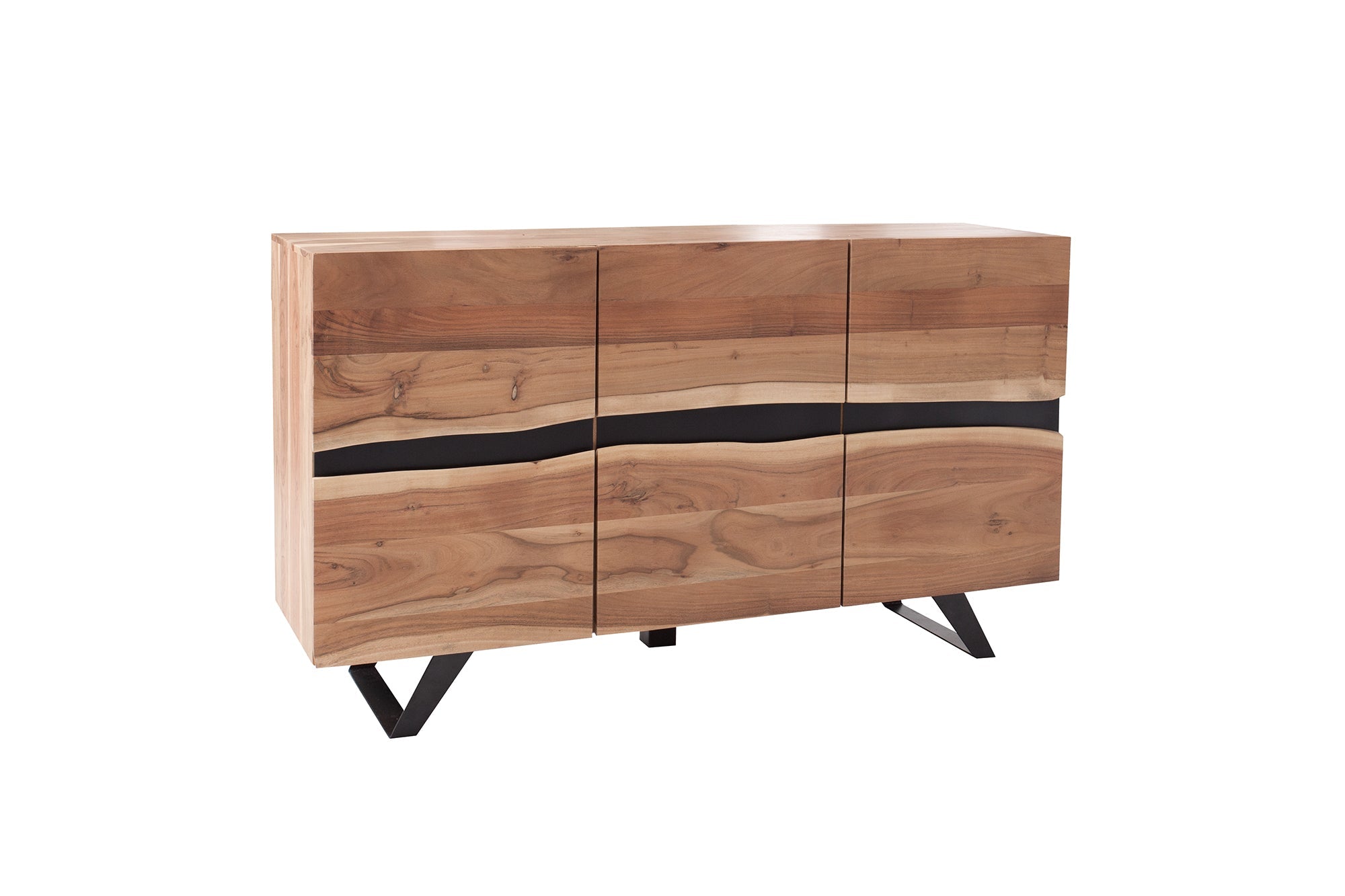 Buffet en bois massif AMAZONAS 150cm acacia naturel métal noir bord d’arbre