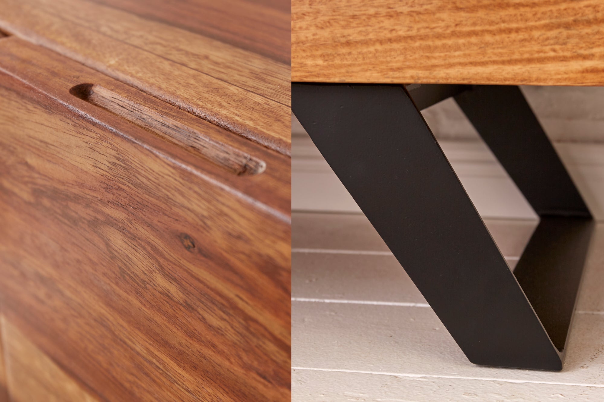 Buffet en bois massif AMAZONAS 150cm bord sapin marron structure métal noir