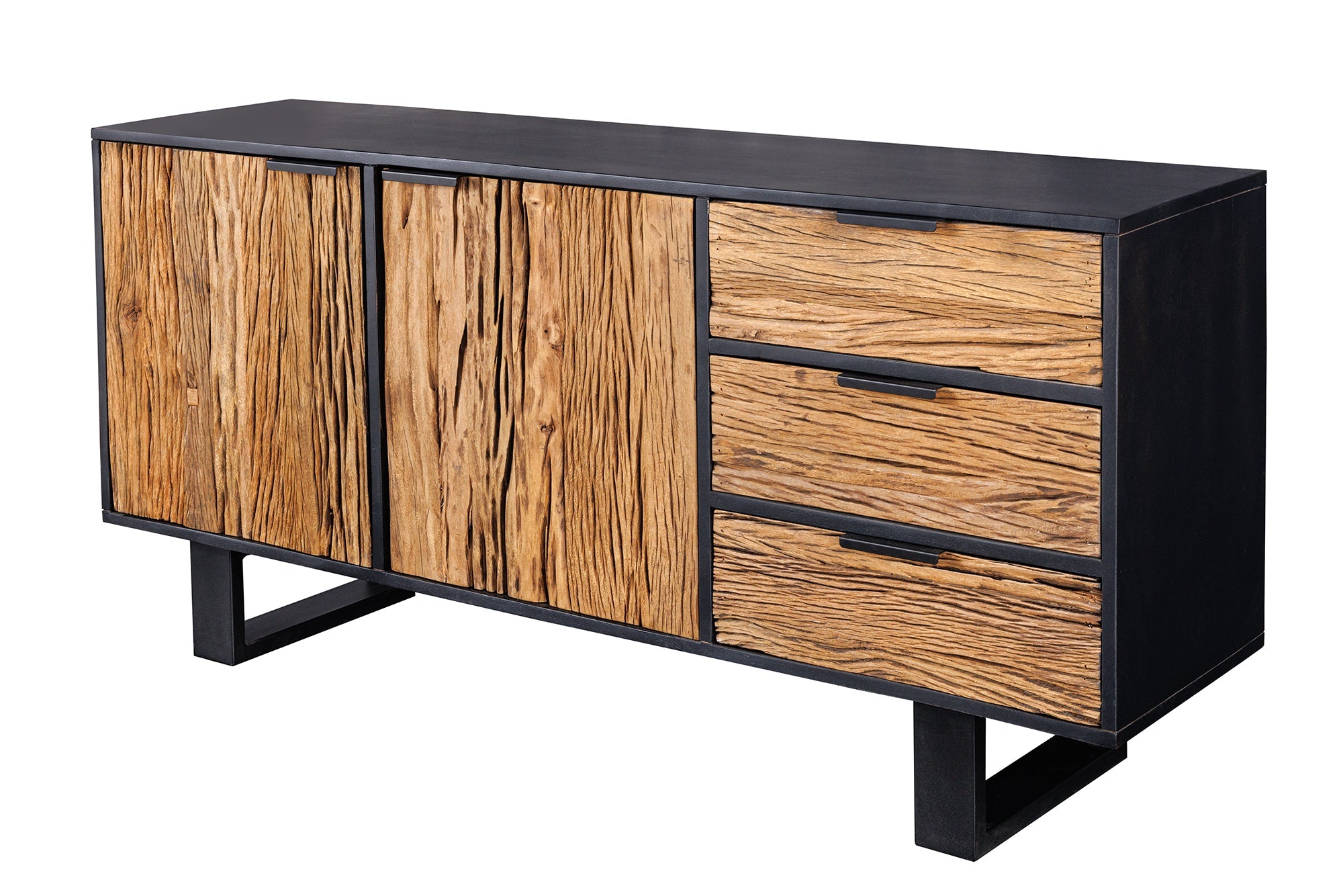 Buffet en bois massif BARRACUDA 150cm teck manguier noir métal recyclé