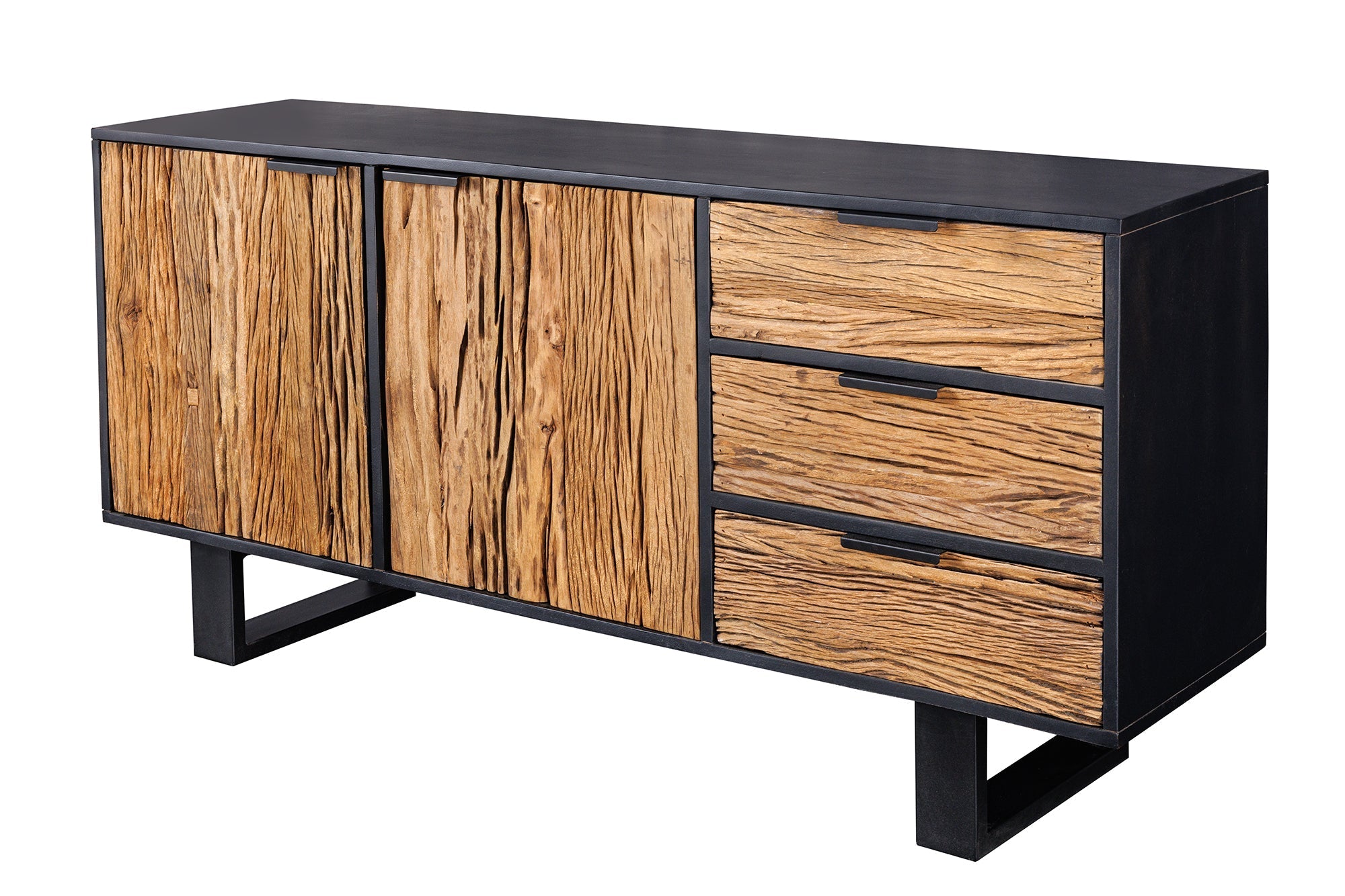 Buffet en bois massif BARRACUDA 150cm teck manguier noir métal recyclé