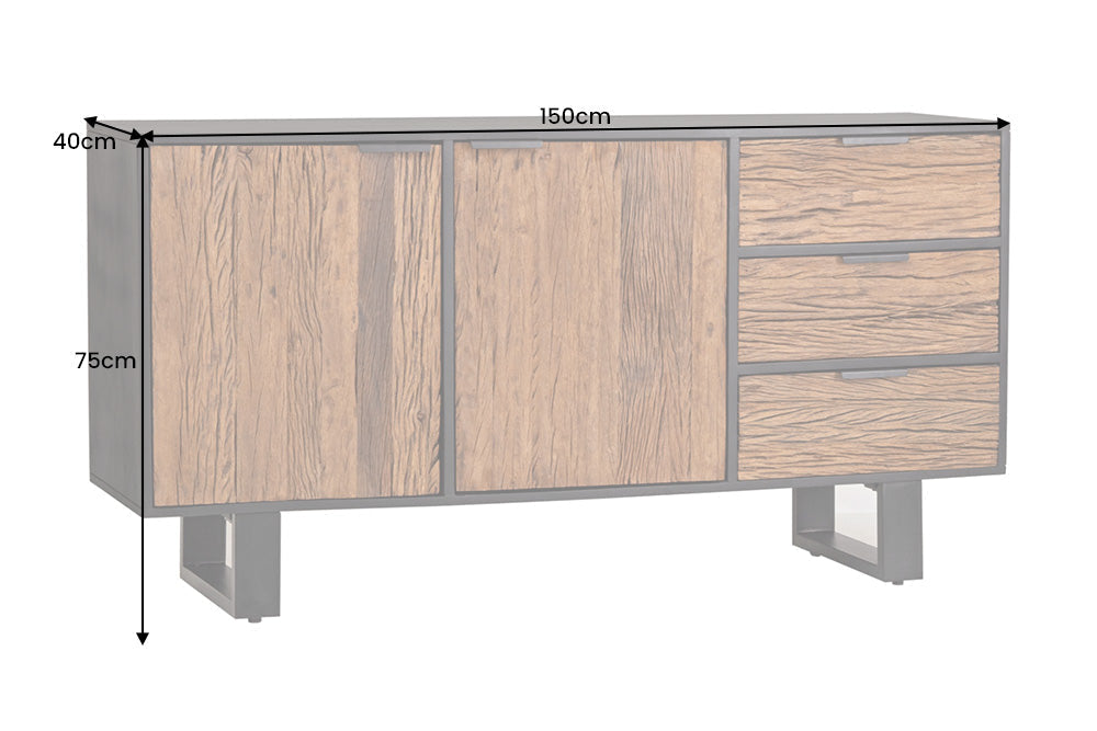 Buffet en bois massif BARRACUDA 150cm teck manguier noir métal recyclé