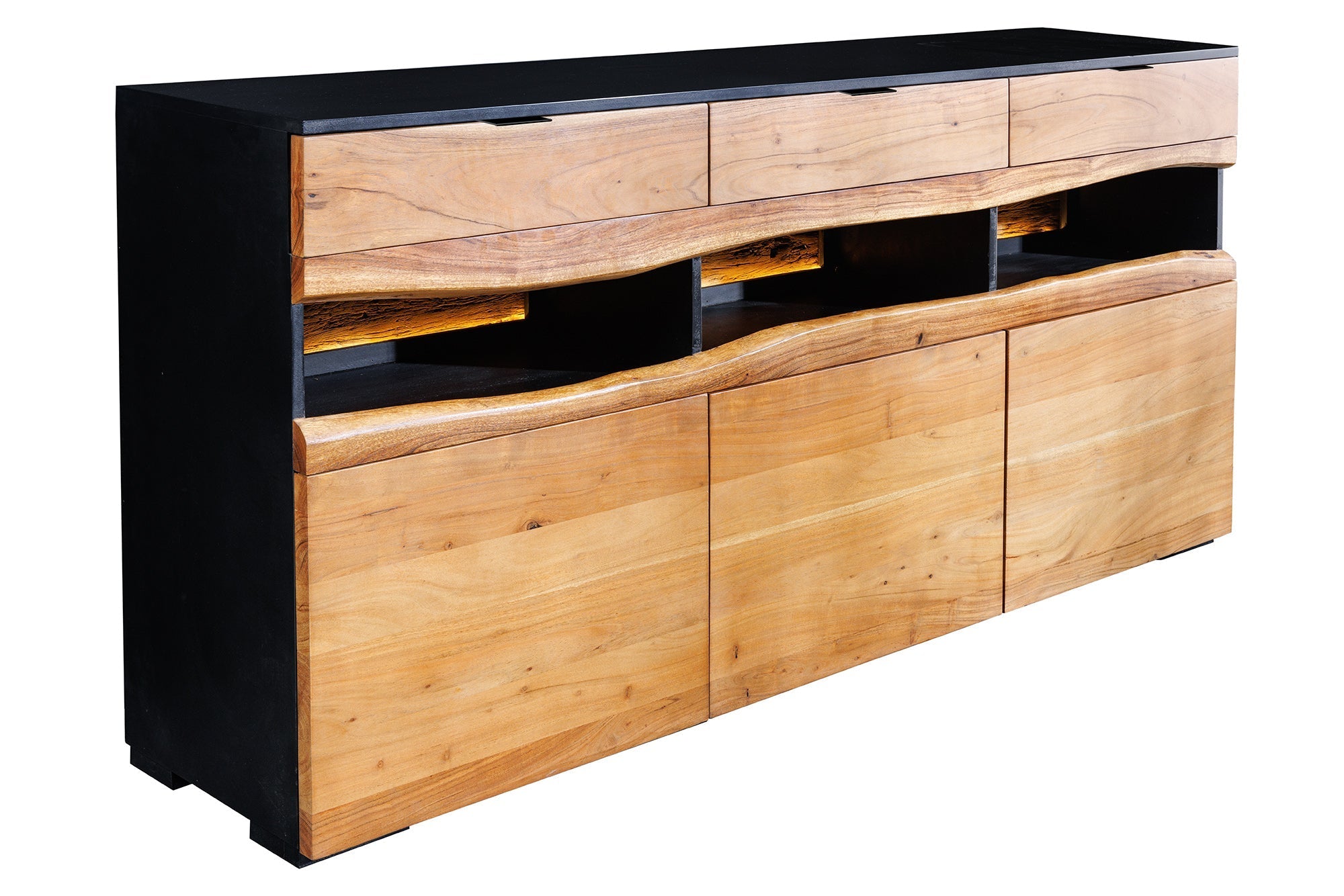 Buffet en bois massif GRAND ACACIA 180cm acacia marron avec éclairage LED bord d’arbre