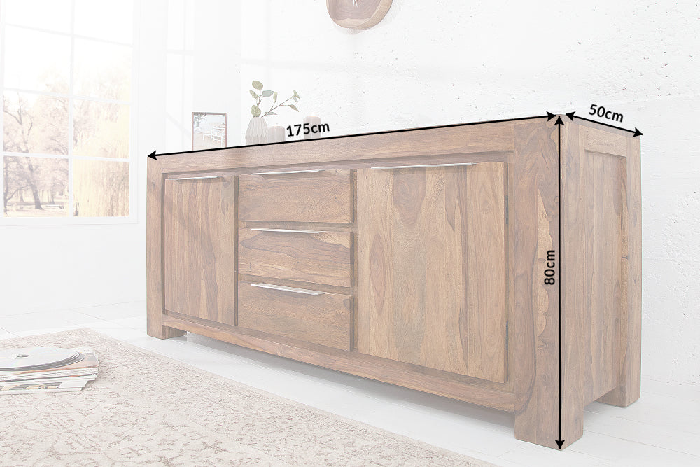 Buffet en bois massif MAKASSAR 175cm marron finition pierre Sheesham commode avec tiroirs