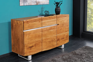 Buffet en bois massif MAMMUT 135cm commode en acacia bord d’arbre en acier inoxydable