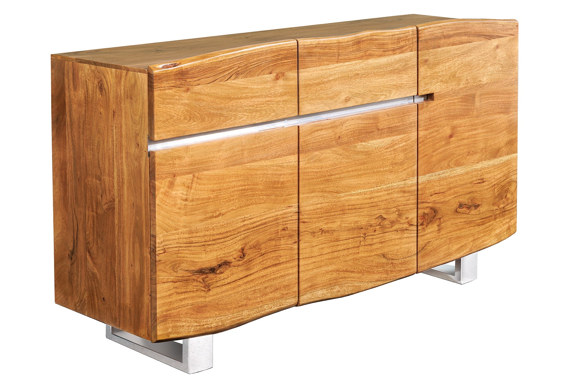 Buffet en bois massif MAMMUT 135cm commode en acacia bord d’arbre en acier inoxydable