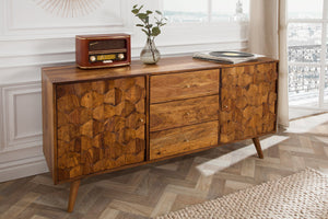 Buffet en bois massif MYSTIC LIVING 145cm commode finition pierre de Sheesham marron