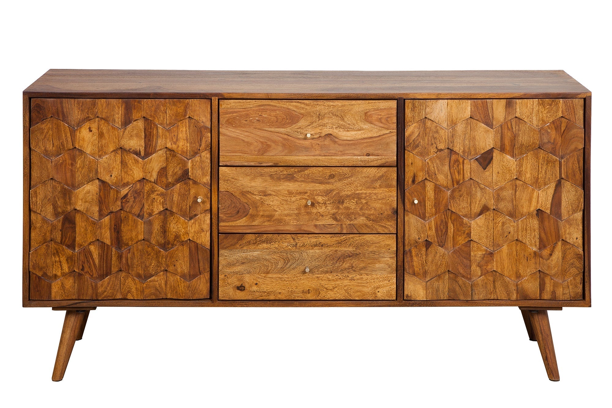 Buffet en bois massif MYSTIC LIVING 145cm commode finition pierre de Sheesham marron
