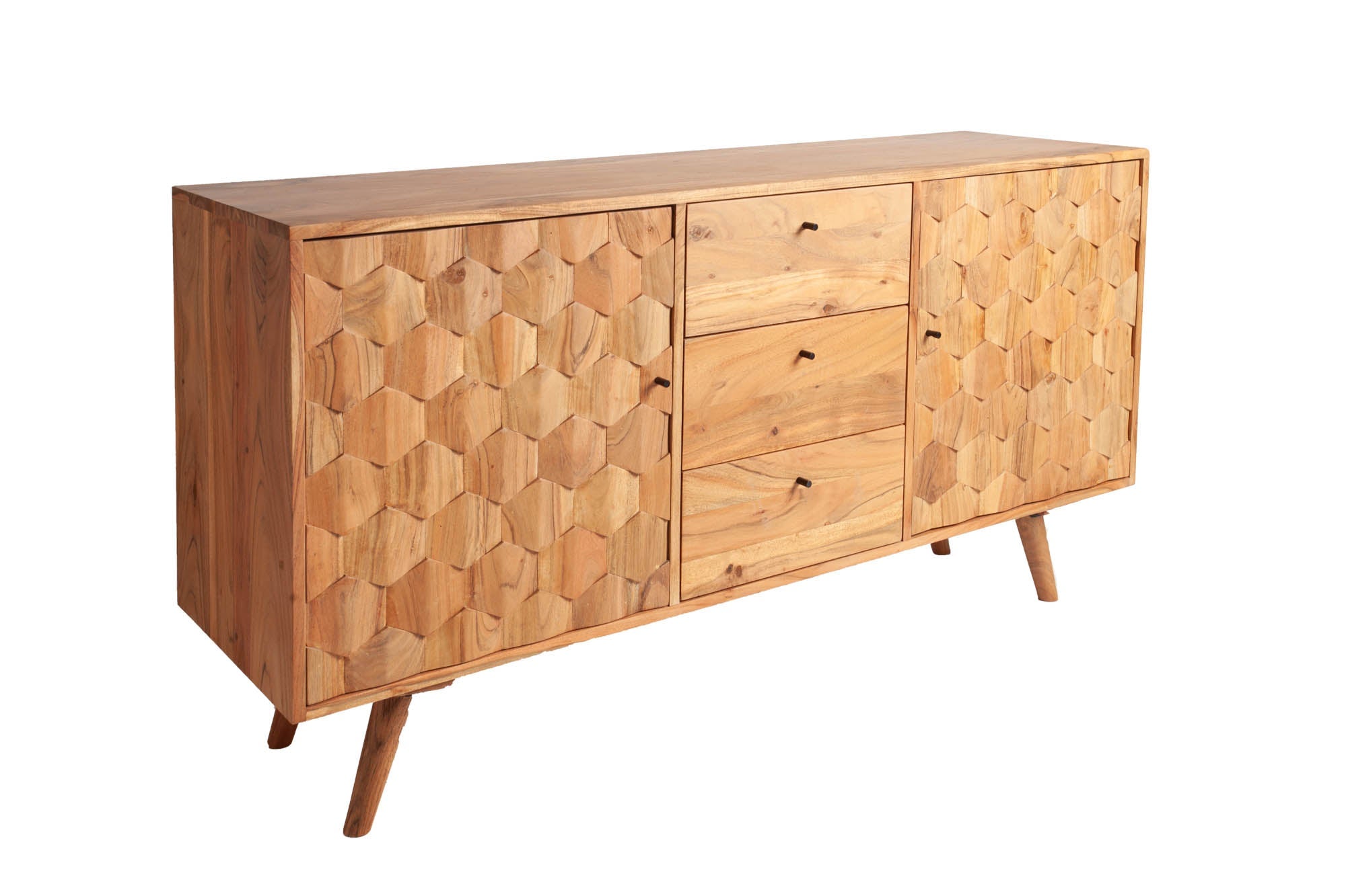 Buffet en bois massif MYSTIC LIVING Commode 145cm en acacia naturel avec tiroirs design 3D