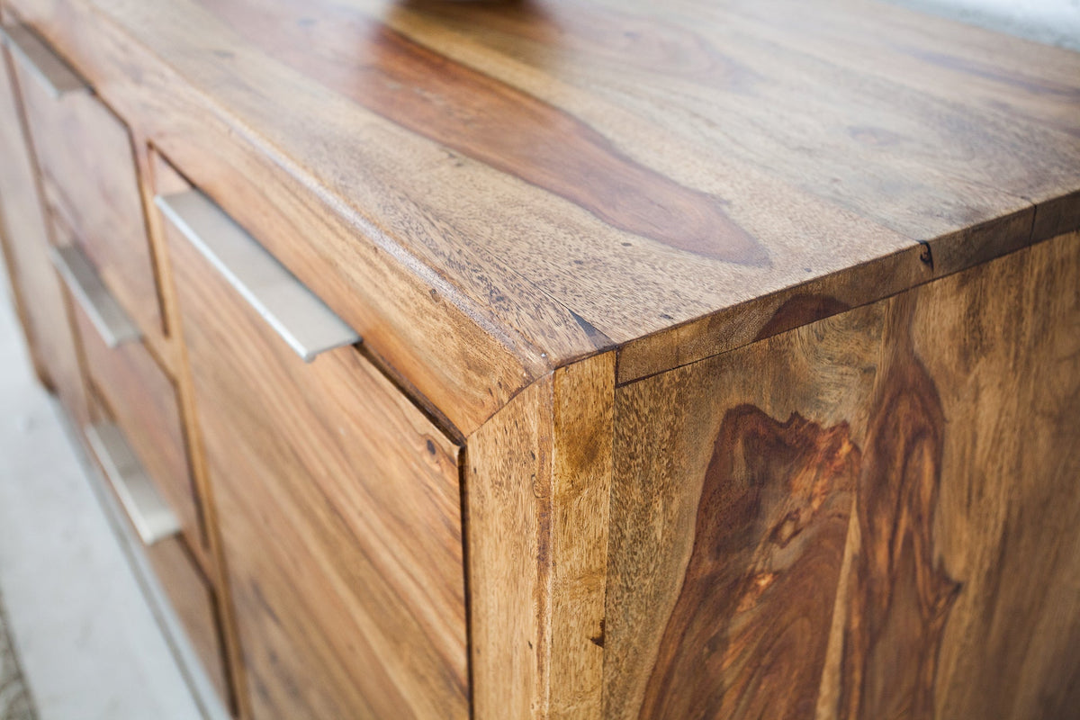 Buffet en bois massif PURE 135cm commode finition pierre de Sheesham marron