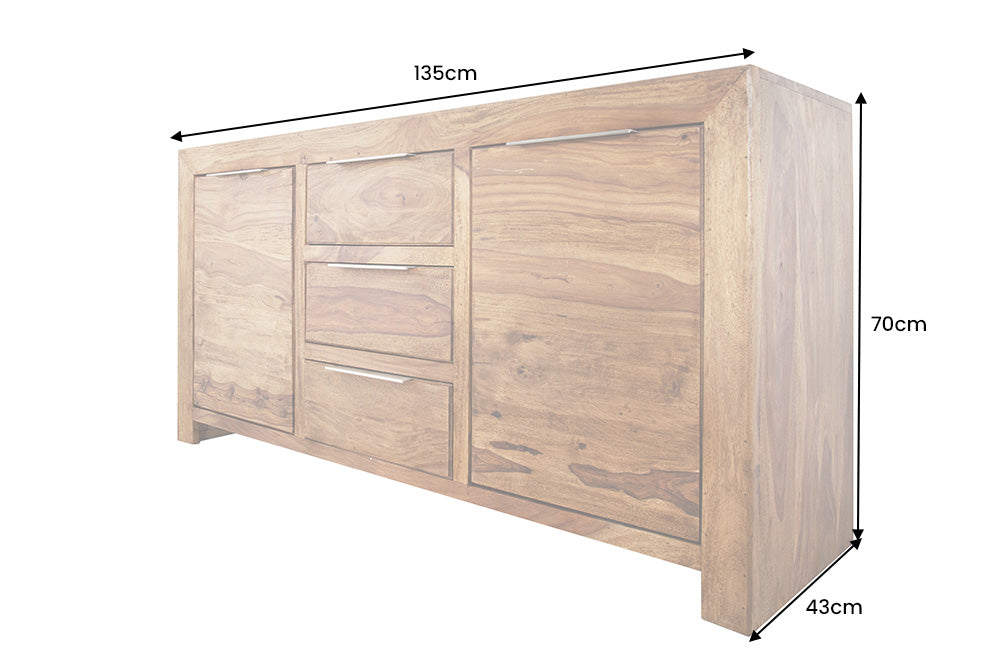 Buffet en bois massif PURE 135cm commode finition pierre de Sheesham marron