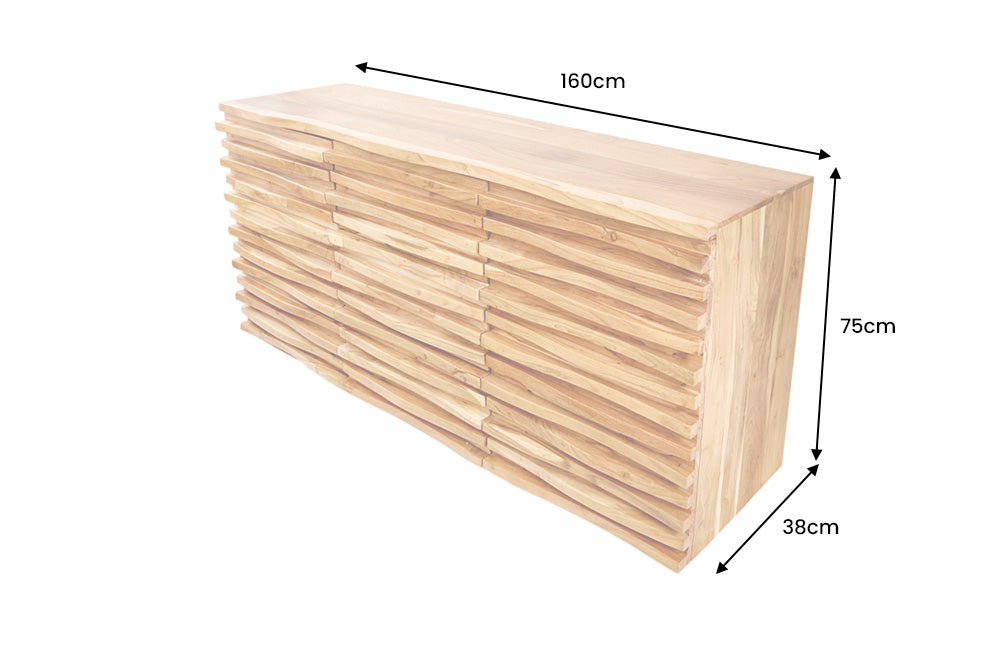 Buffet en bois massif RELIEF 160cm, commode en acacia avec façade élaborée
