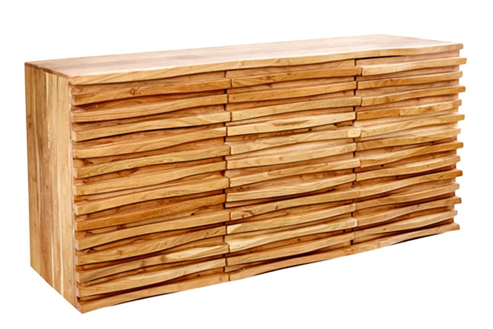 Buffet en bois massif RELIEF 160cm, commode en acacia avec façade élaborée