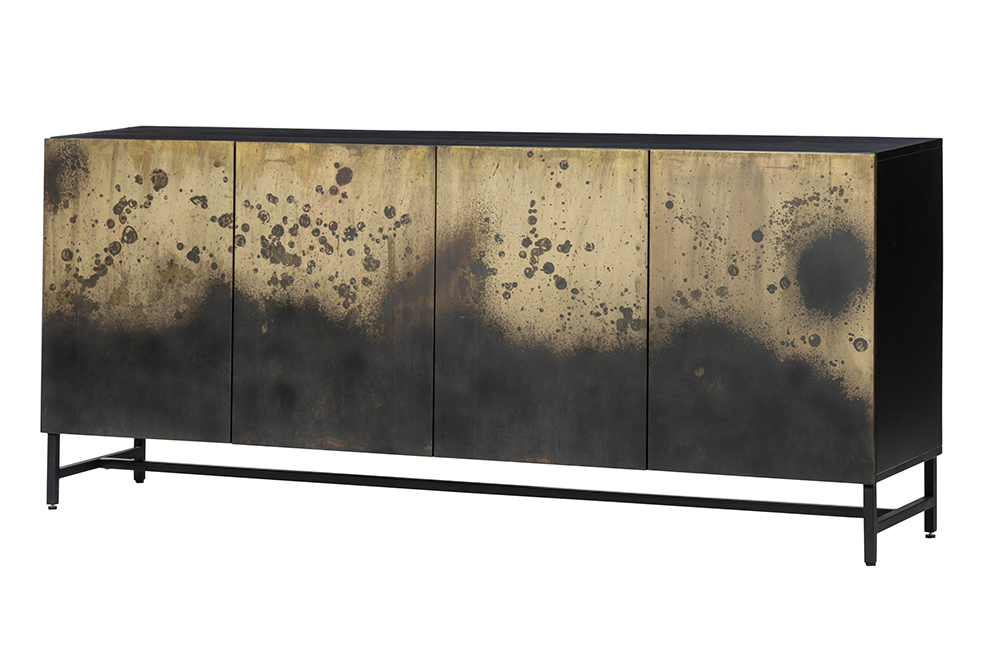 Buffet exclusif OXID 180cm noir doré bois de manguier massif métal fermeture amortie