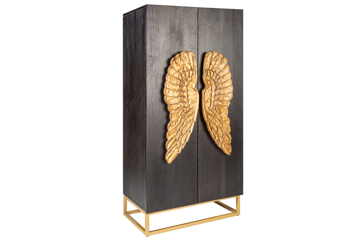 Buffet extravagant ANGEL 140cm en bois de manguier noir avec ailes dorées