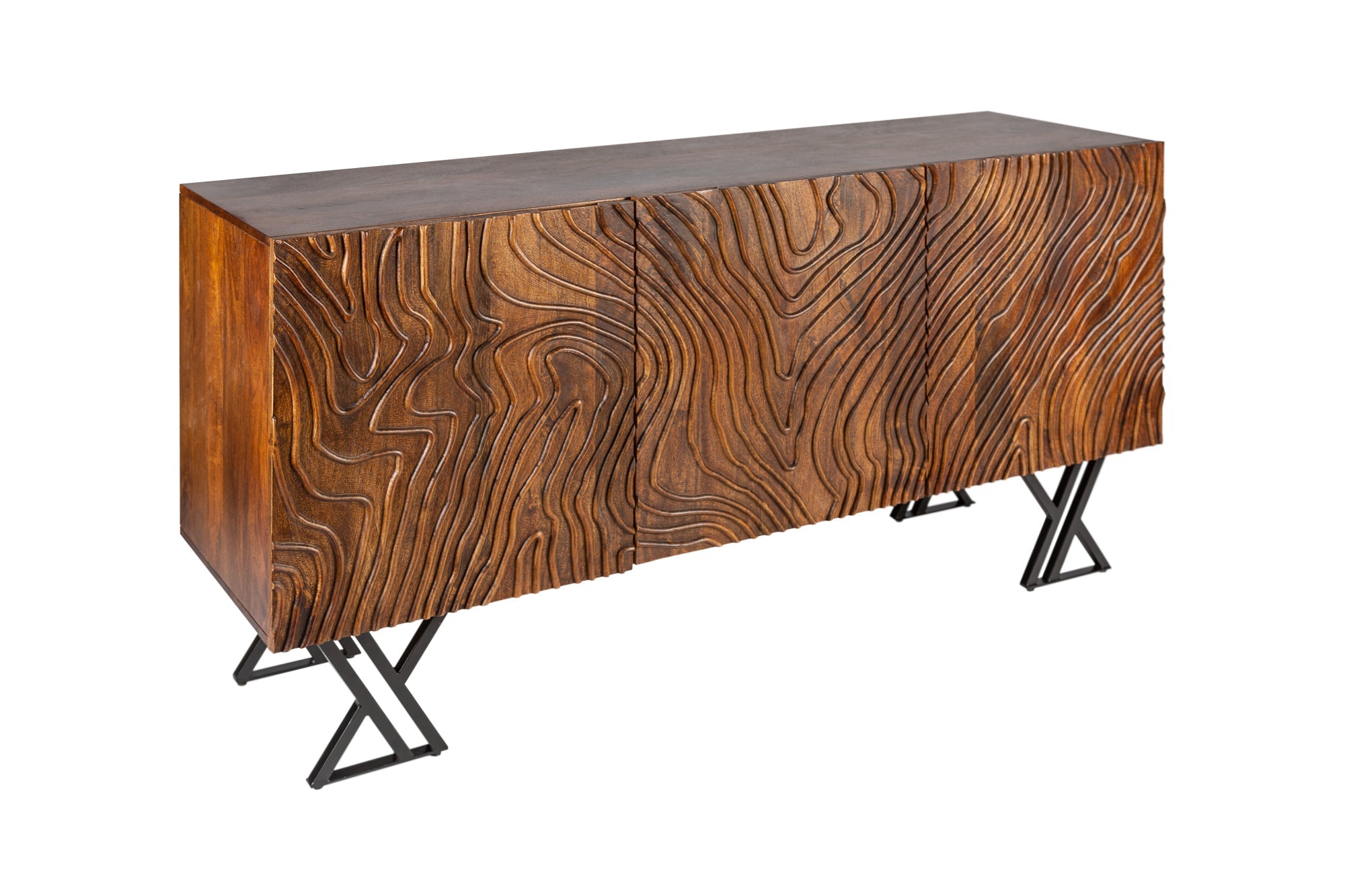 Buffet fabriqué à la main FLUID 160 cm en bois de manguier avec des sculptures 3D élaborées