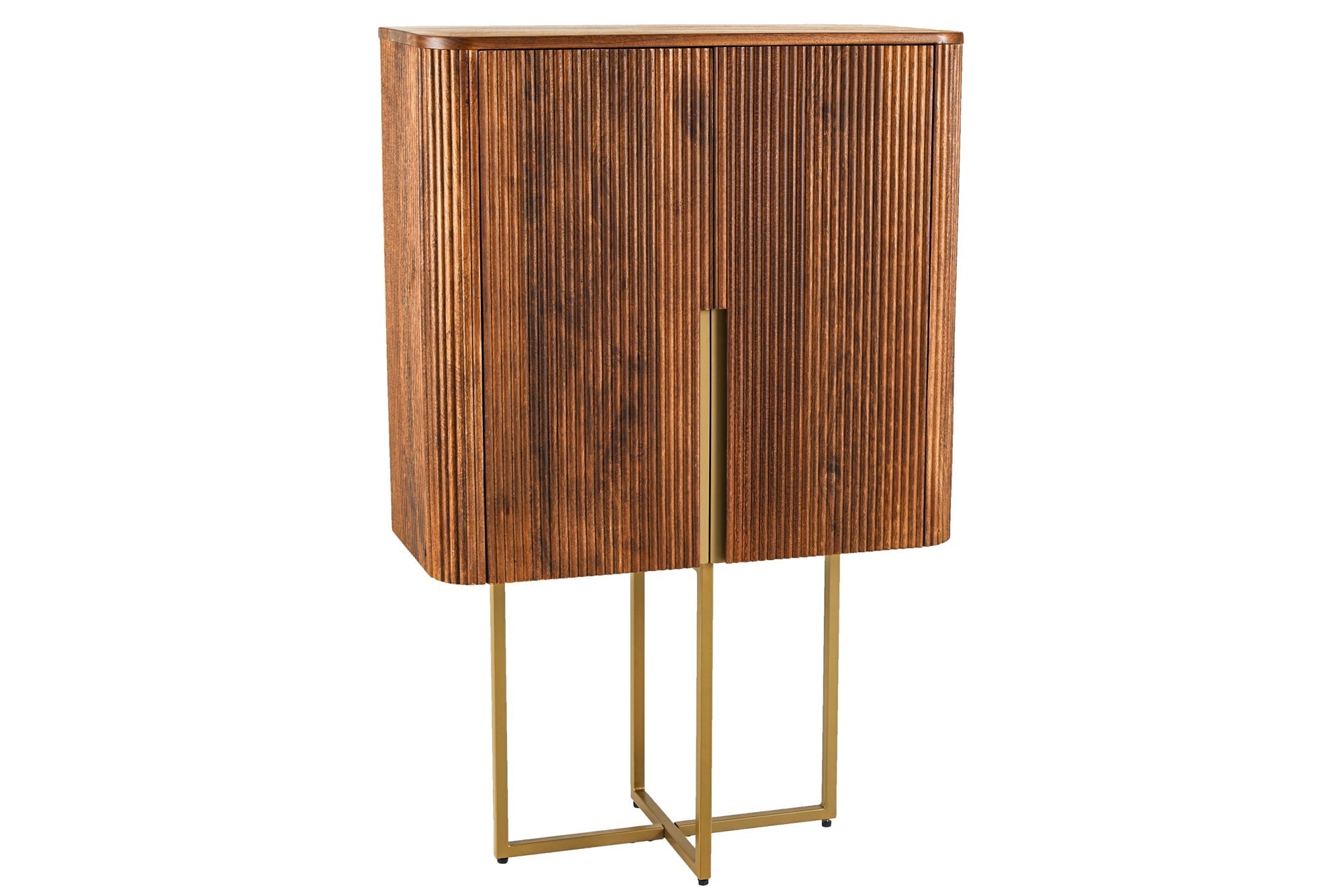 Buffet haut design GATSBY 125cm marron mat doré bois de manguier rétro