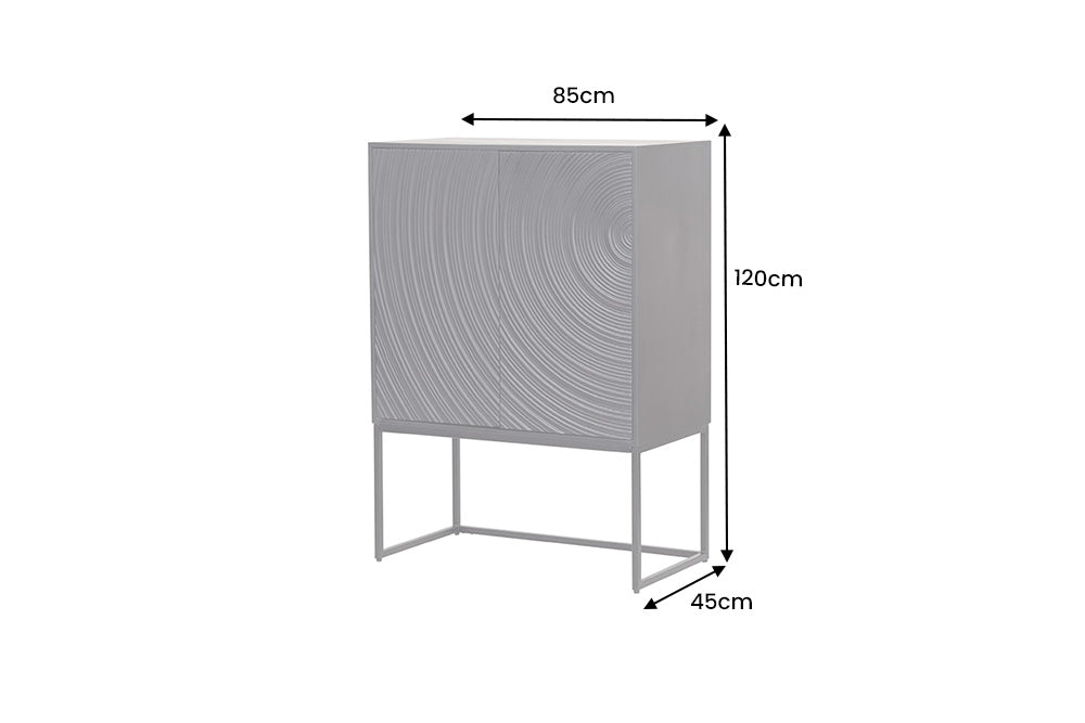 Buffet haut design ORBIT 120cm en manguier noir avec façade 3D en métal