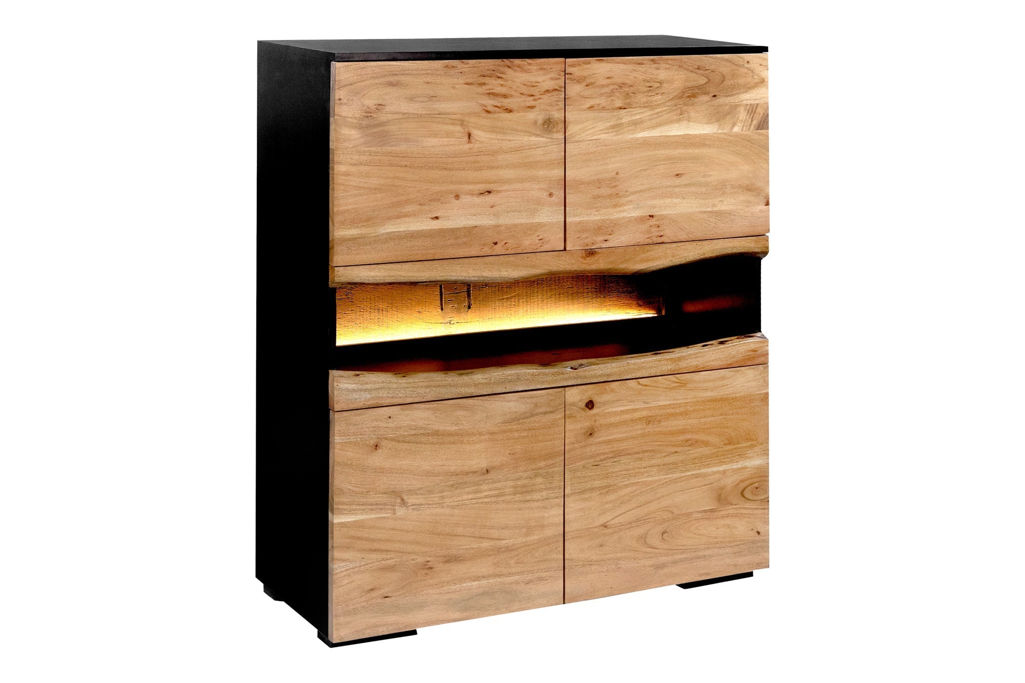 Buffet haut en bois massif GRAND ACACIA 120cm acacia marron avec éclairage LED bord d’arbre