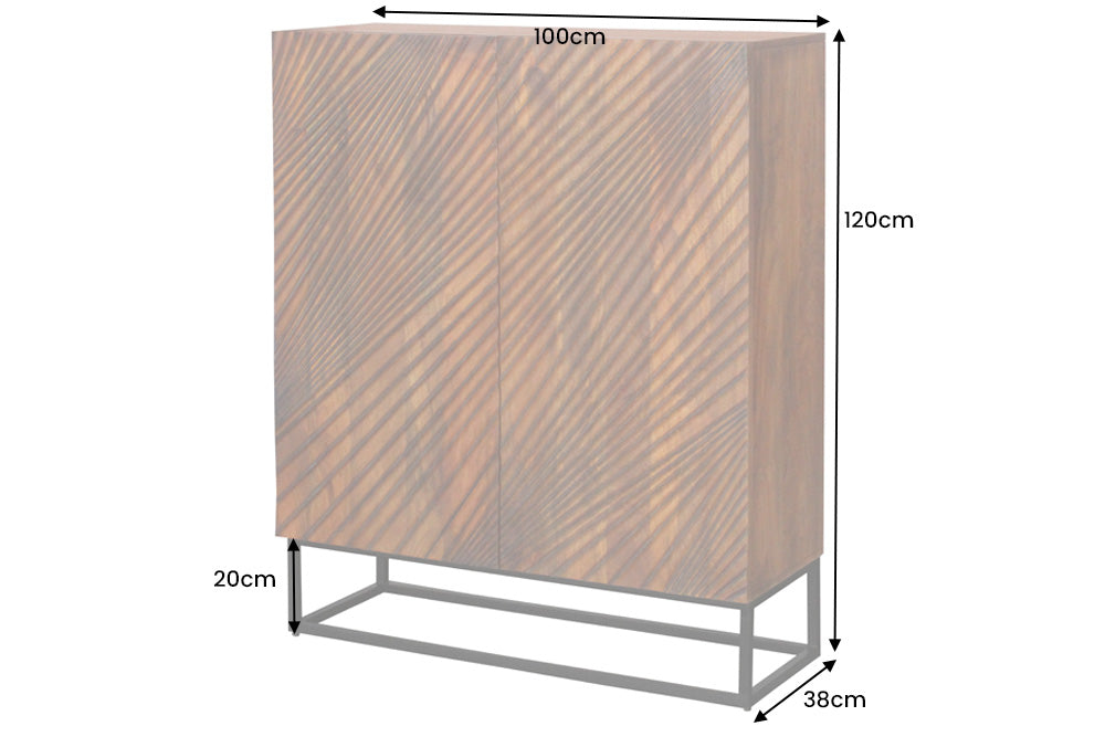 Buffet haut massif ART 120cm bois de manguier marron design 3D métal noir