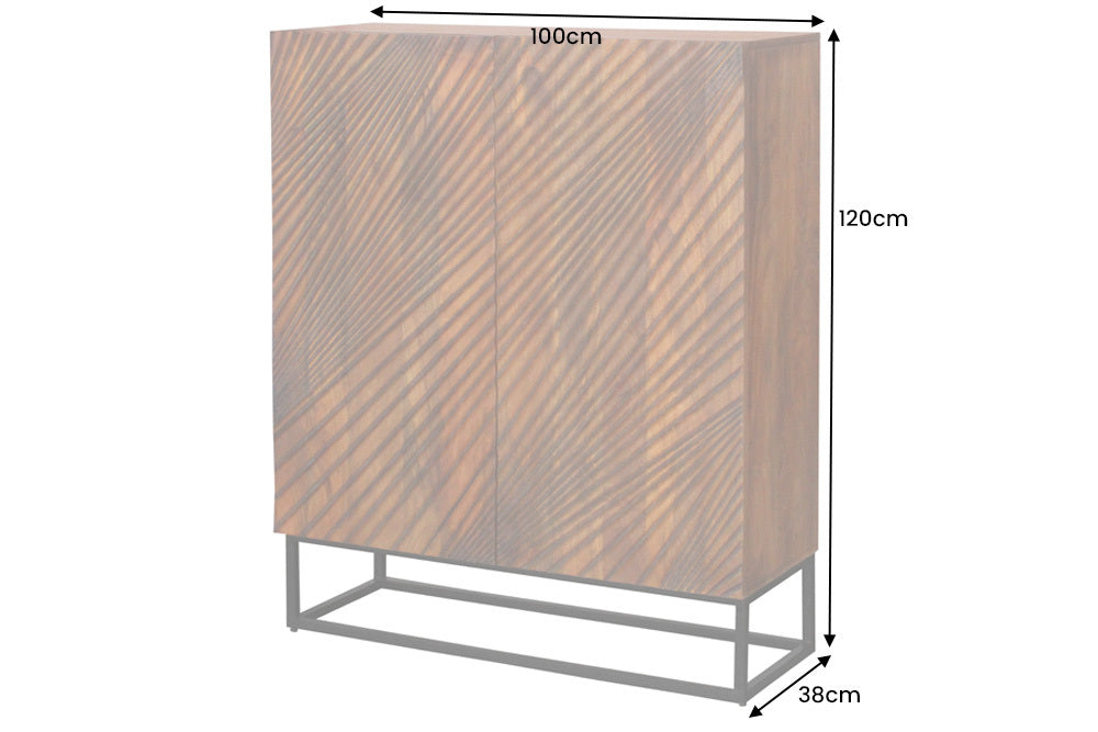 Buffet haut massif ART 120cm bois de manguier marron design 3D métal noir
