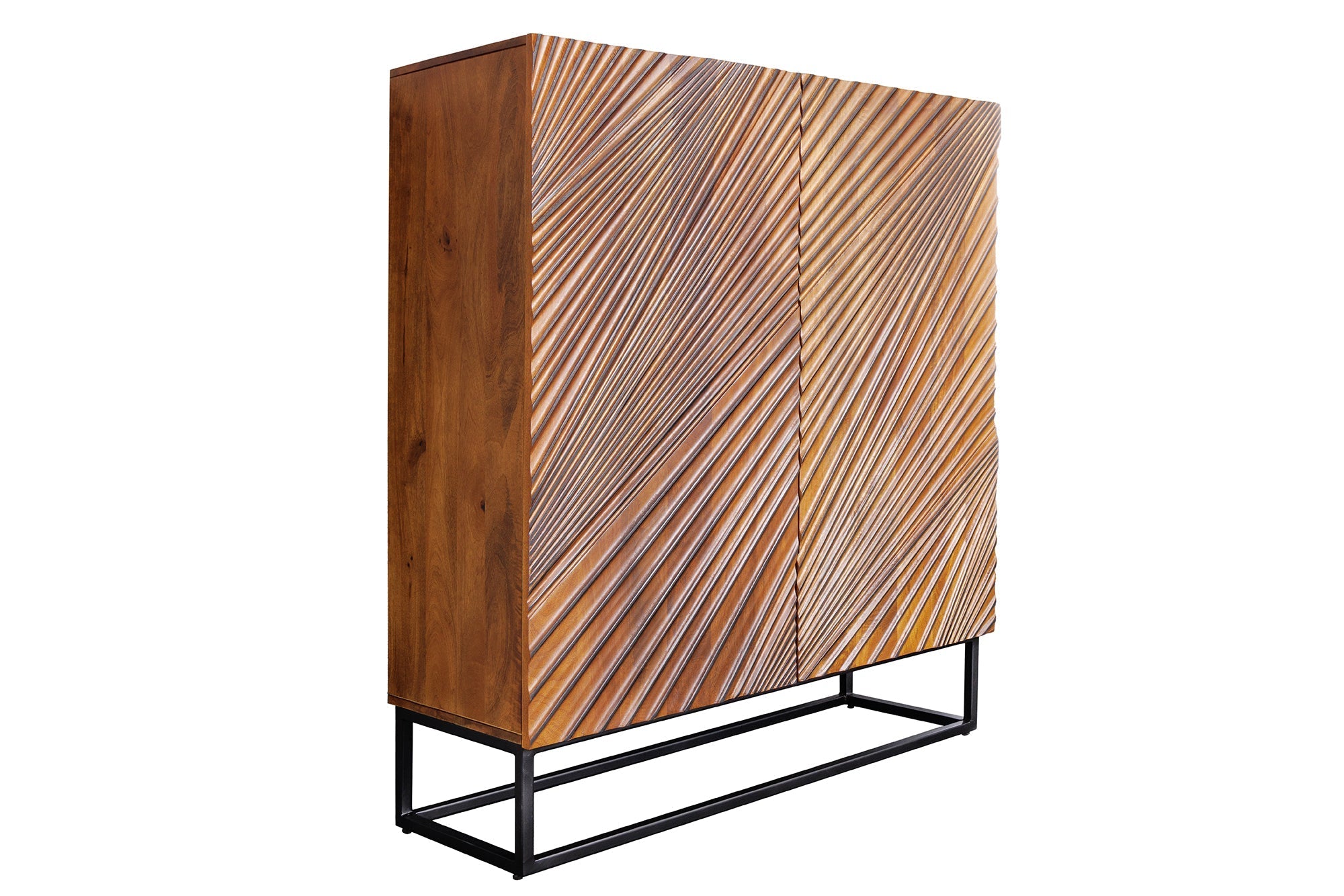 Buffet haut massif ART 120cm bois de manguier marron design 3D métal noir
