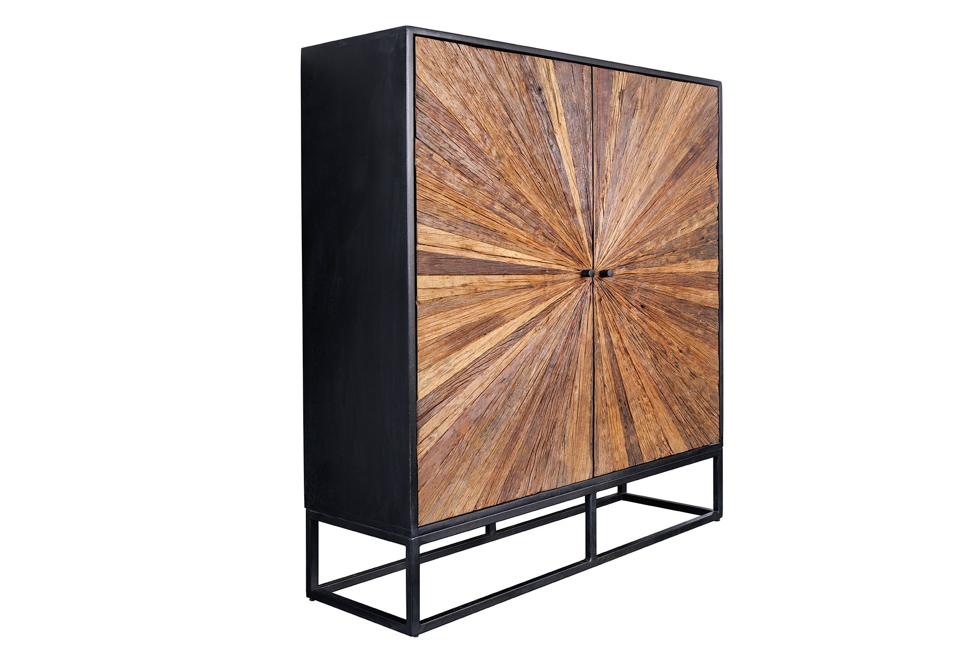 Buffet haut massif BARRACUDA 120cm en manguier marron avec façade en teck métal noir
