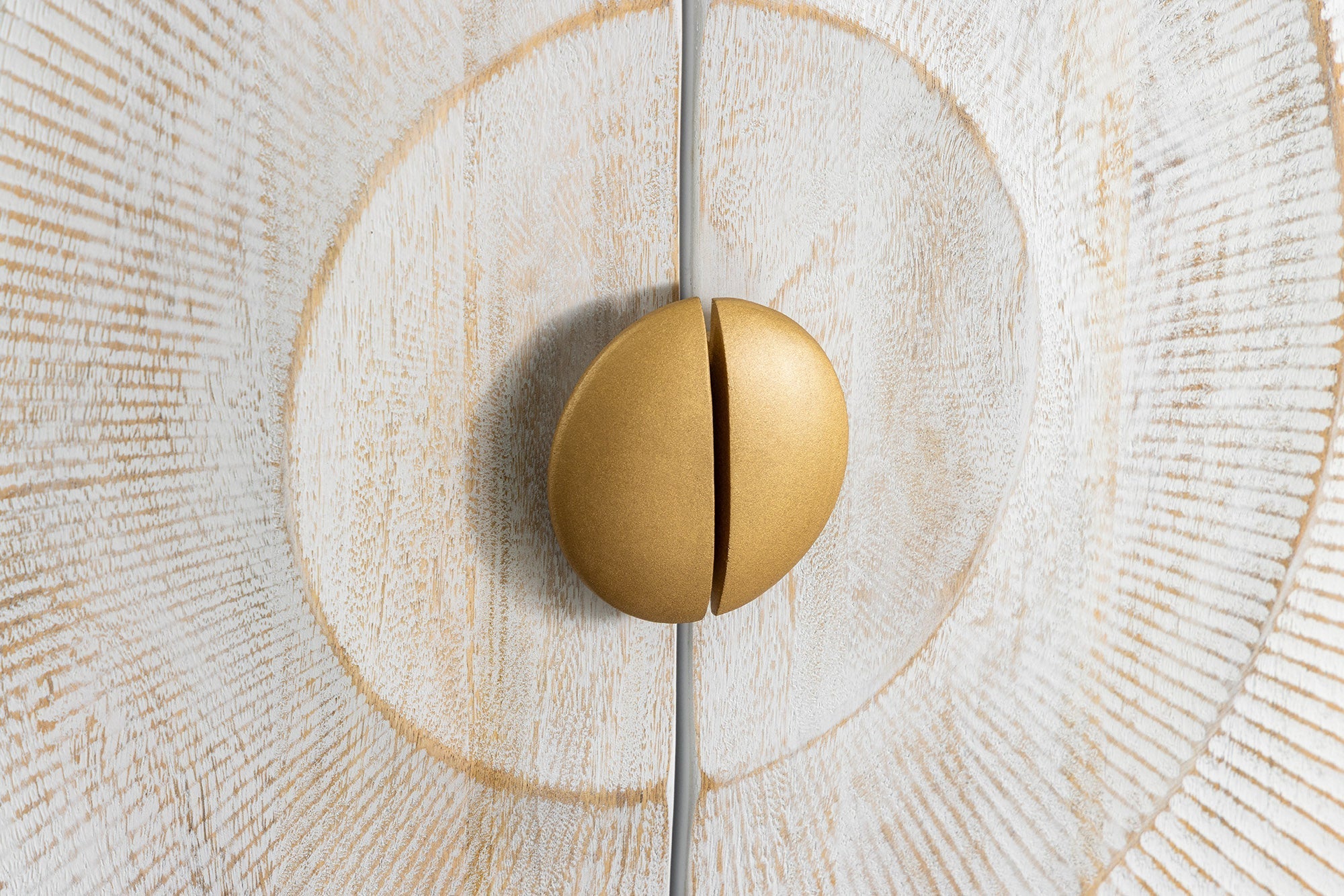 Buffet haut massif GOLDEN SUNSET 120cm en bois de manguier doré blanc avec sculptures 3D