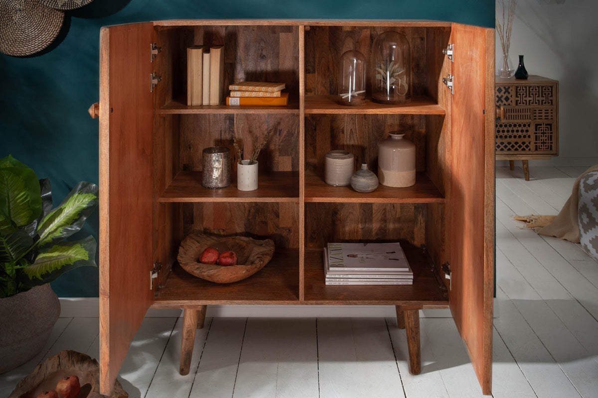 Buffet haut massif MARRAKESCH 120cm en manguier avec décoration style bohème