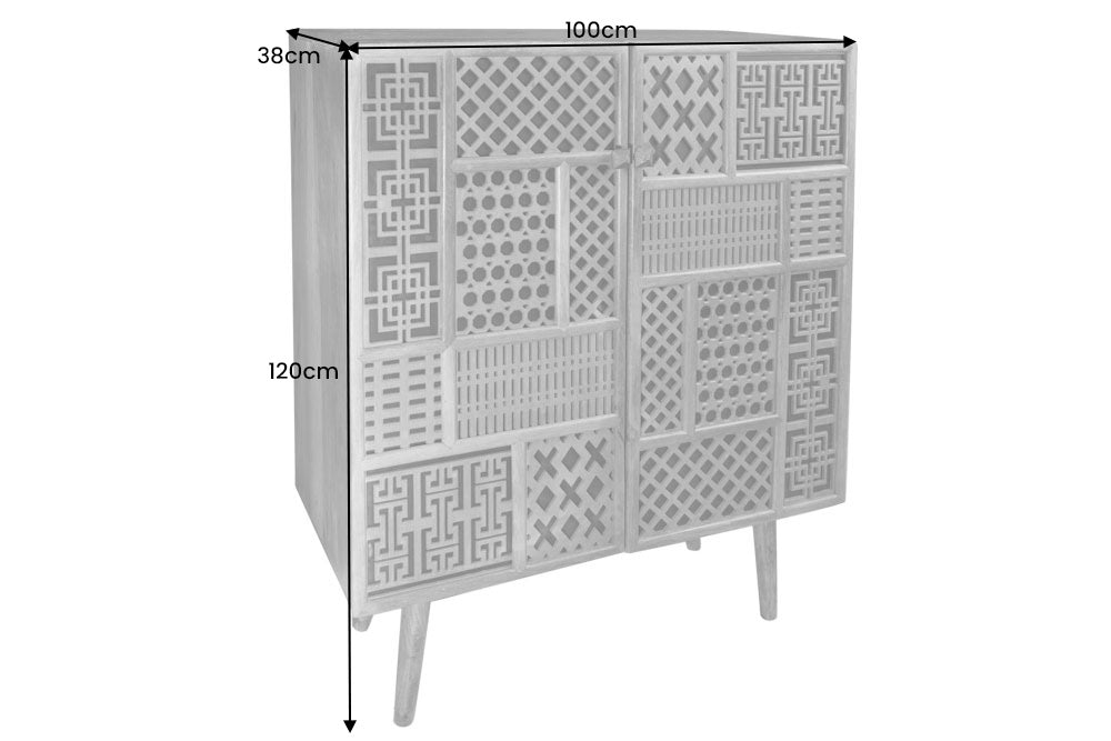 Buffet haut massif MARRAKESCH 120cm en manguier avec décoration style bohème