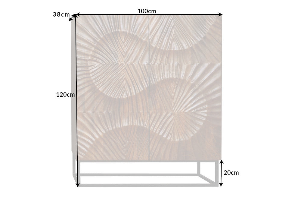 Buffet haut massif SCORPION 120 cm en bois de manguier marron avec sculptures 3D élaborées