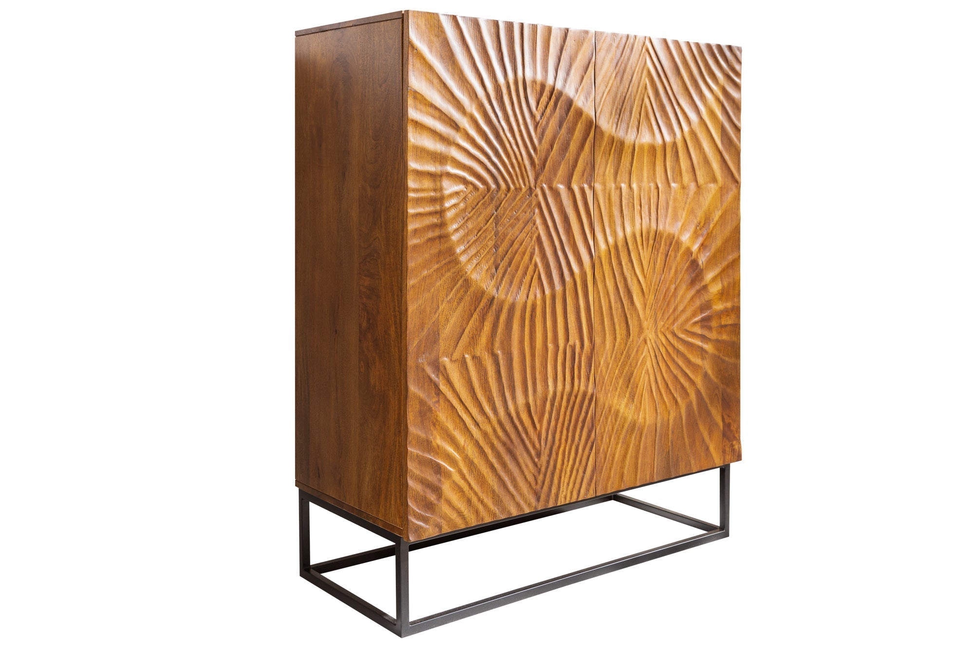 Buffet haut massif SCORPION 120 cm en bois de manguier marron avec sculptures 3D élaborées