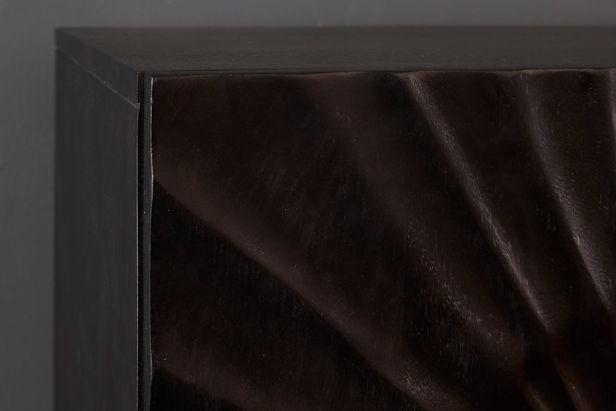Buffet haut massif SCORPION 120 cm en bois de manguier noir avec sculptures 3D élaborées