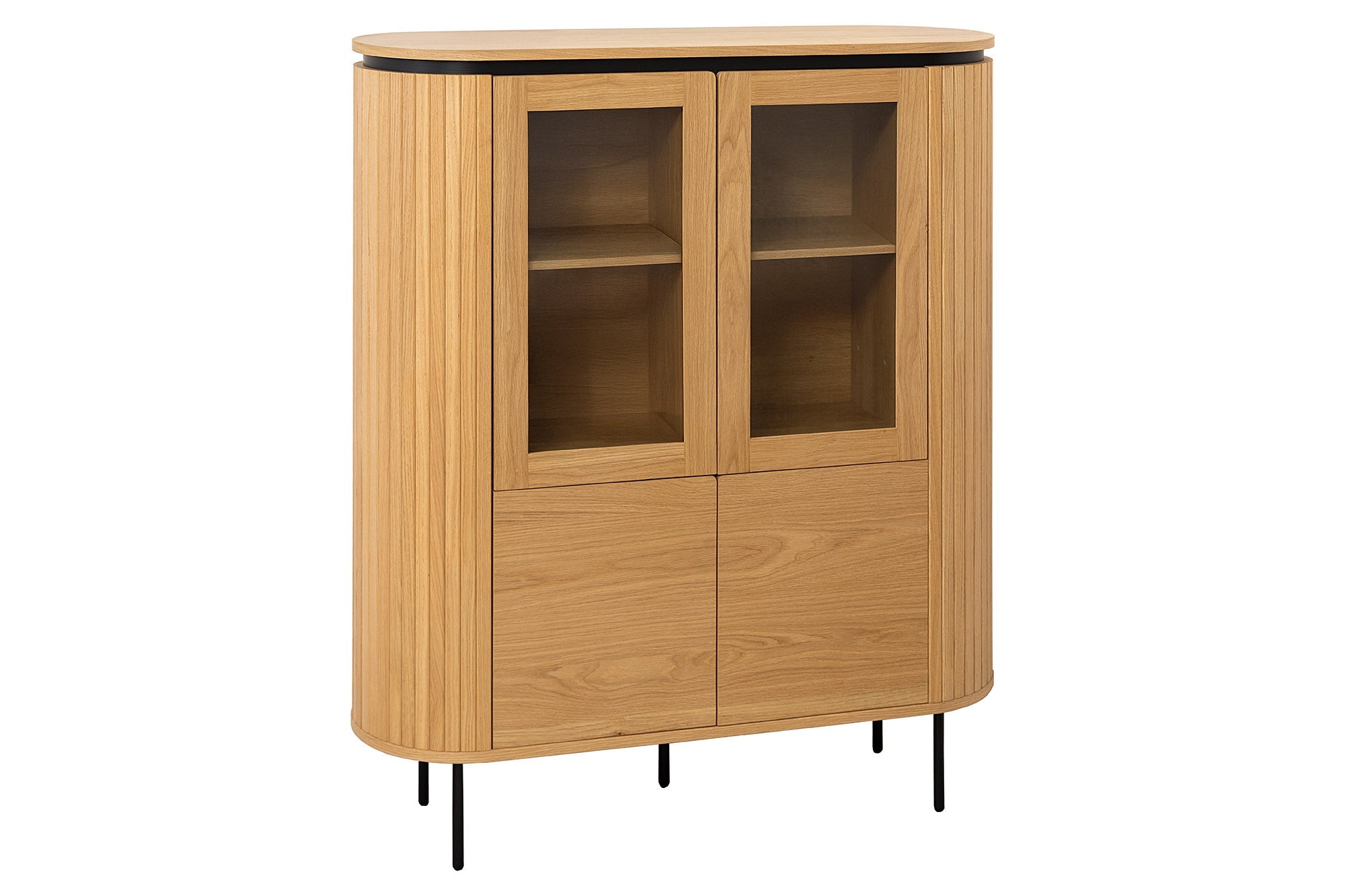 Buffet haut moderne ATELIER 140cm chêne naturel métal noir six compartiments