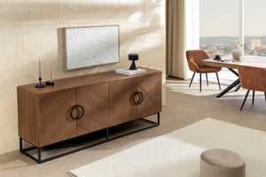 Buffet industriel GRANDEZZA 180cm noyer naturel métal noir beaucoup de rangements