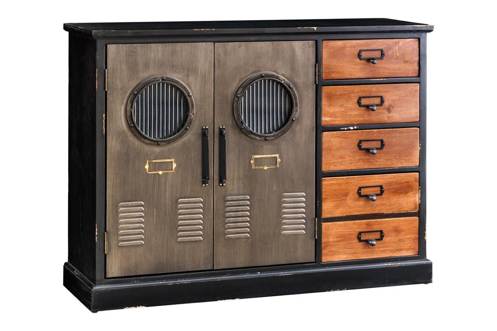 Buffet industriel NAUTILUS 105cm marron noir gris bois de pin métal look vintage