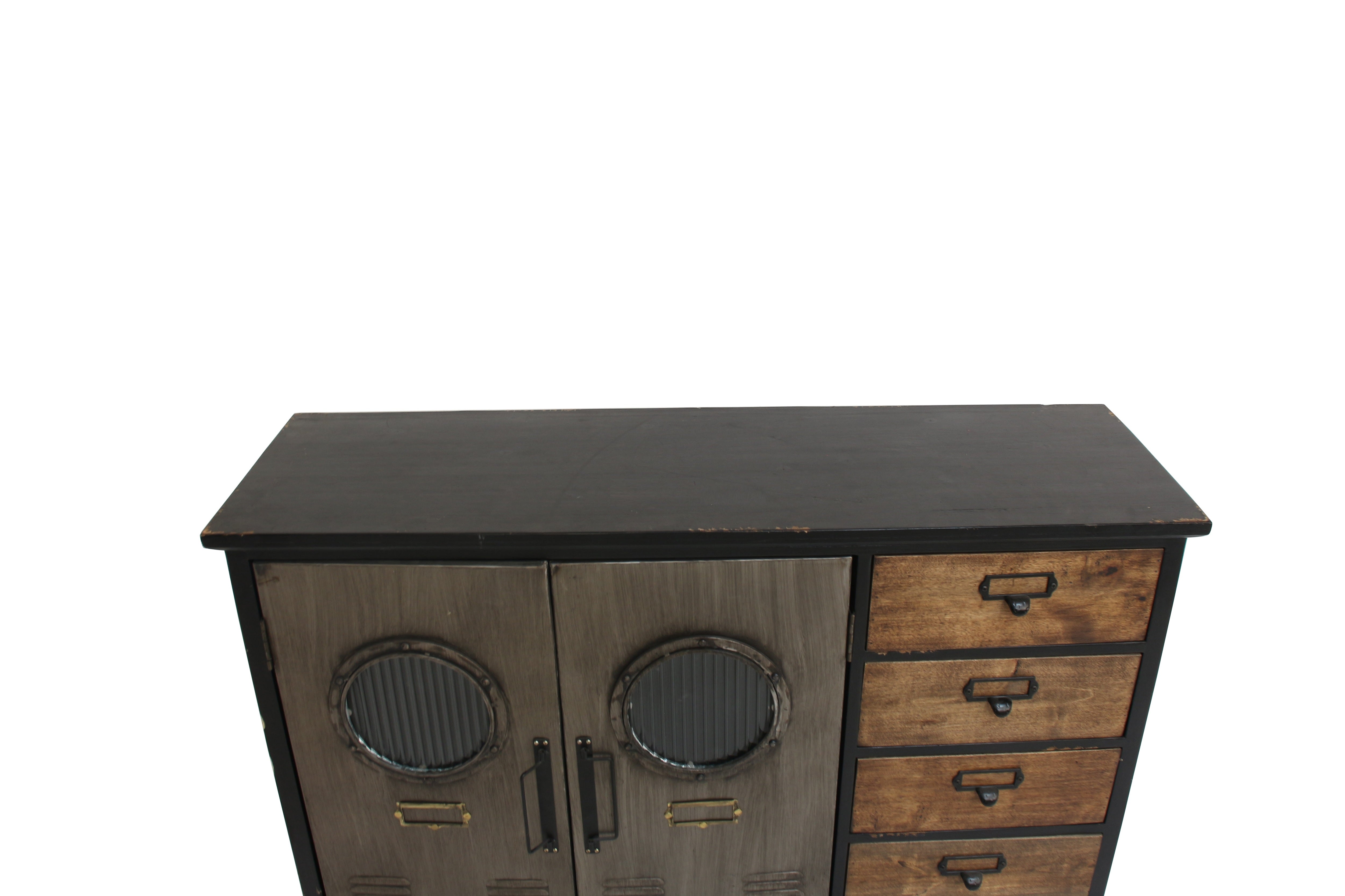 Buffet industriel NAUTILUS 105cm marron noir gris bois de pin métal look vintage