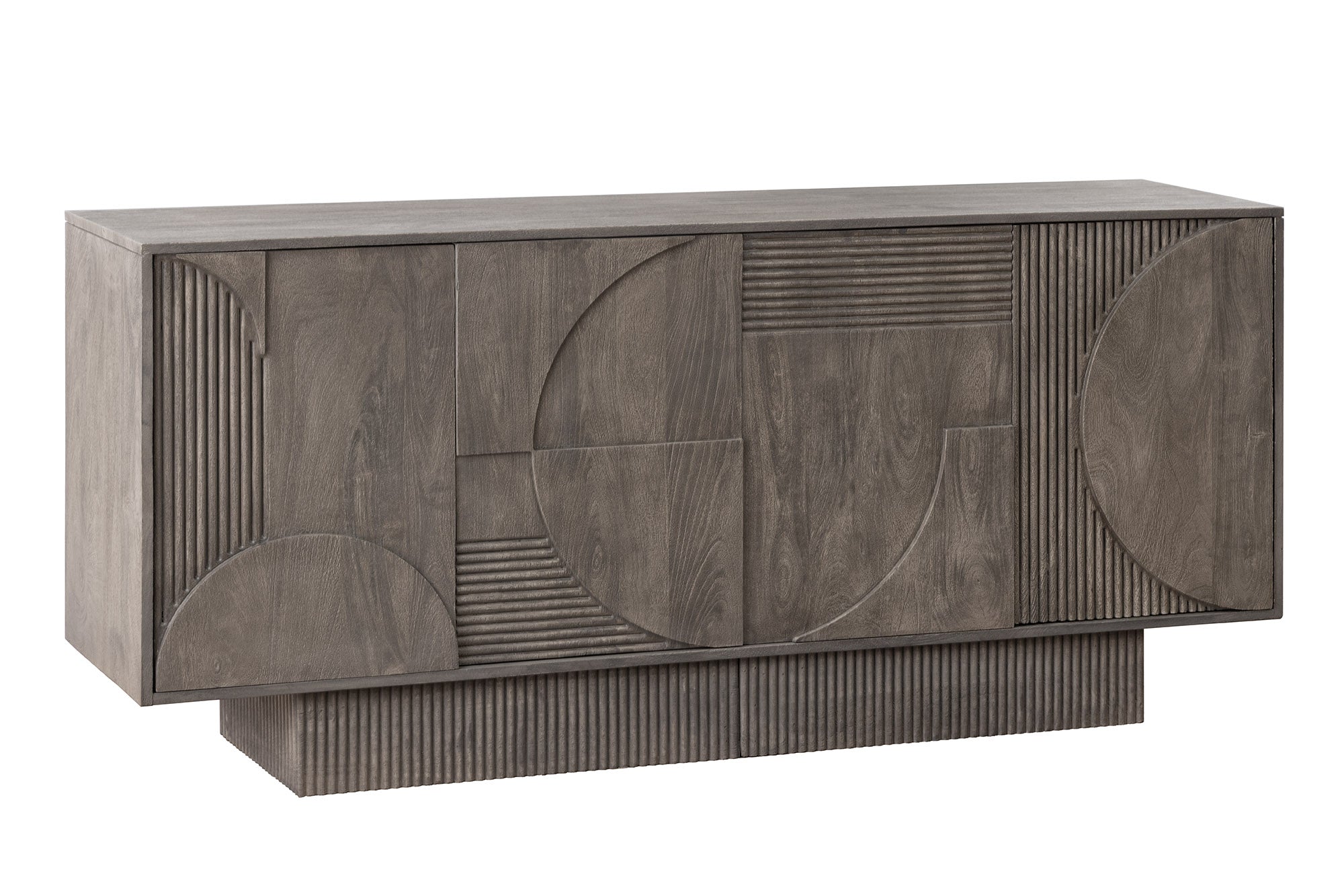 Buffet massif ART DECO 170cm bois de manguier gris façade 3D