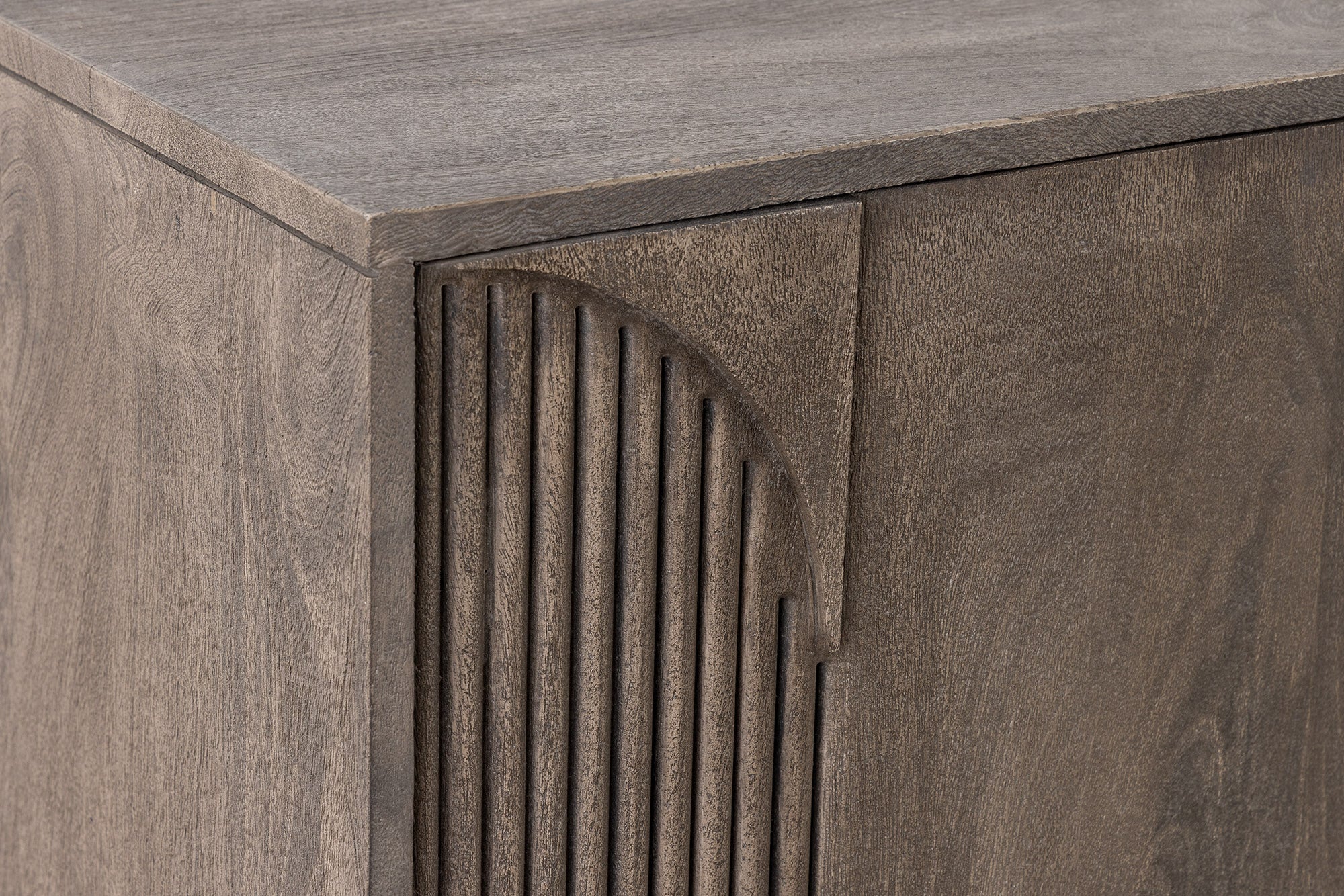 Buffet massif ART DECO 170cm bois de manguier gris façade 3D