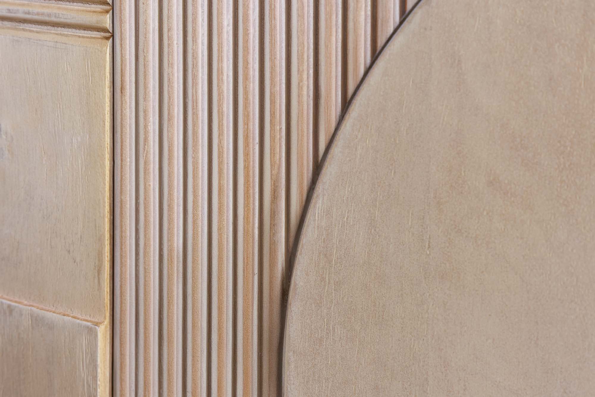 Buffet massif ART DECO 170cm en bois de manguier cérusé blanc façade 3D fait main